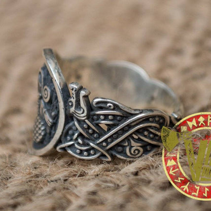 Sterling Silver Ring with  Animal Symbol and Norse Ornament - VikingsBrand