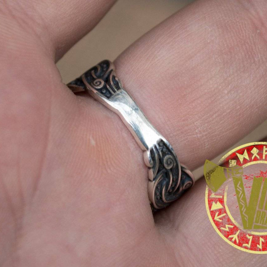 Sterling Silver Ring with  Animal Symbol and Norse Ornament - VikingsBrand