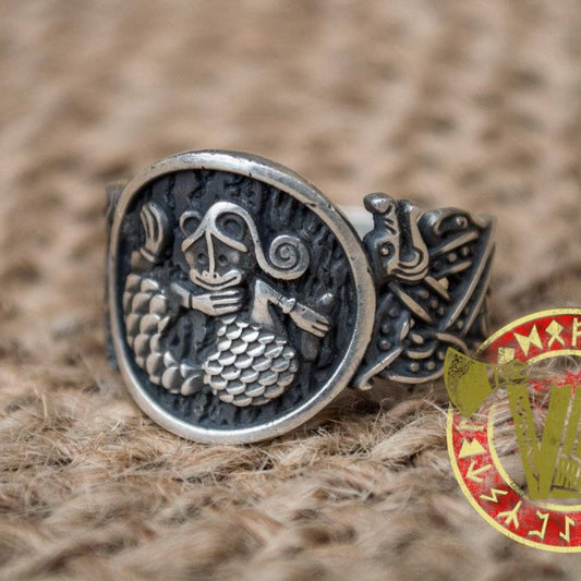 Sterling Silver Ring with  Animal Symbol and Norse Ornament - VikingsBrand