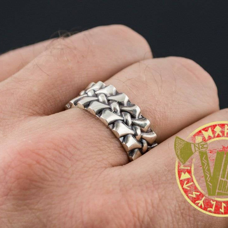 Sterling Silver Ring with Bone Ornament - VikingsBrand