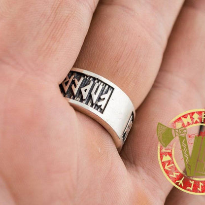 Sterling Silver Ring with Elder Futhark Runes - VikingsBrand