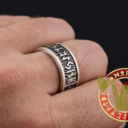 Sterling Silver Ring with Elder Futhark Runes - VikingsBrand