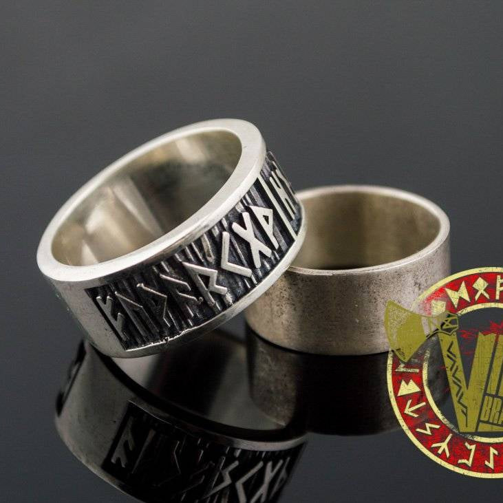 Sterling Silver Ring with Elder Futhark Runes - VikingsBrand