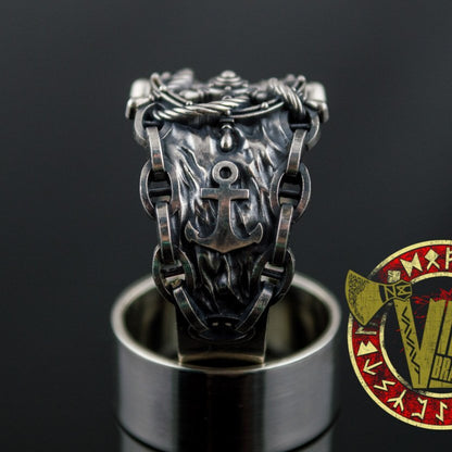 Sterling Silver Ring with Handwheel with Anchor and Chain - VikingsBrand