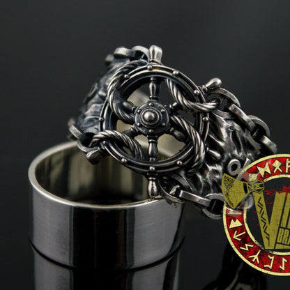 Sterling Silver Ring with Handwheel with Anchor and Chain - VikingsBrand