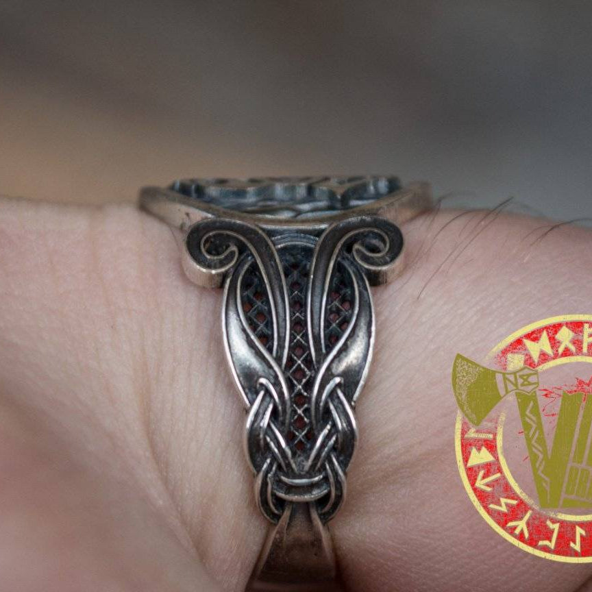 Sterling Silver Ring with Sleipnir Symbol and Norse Ornament - VikingsBrand