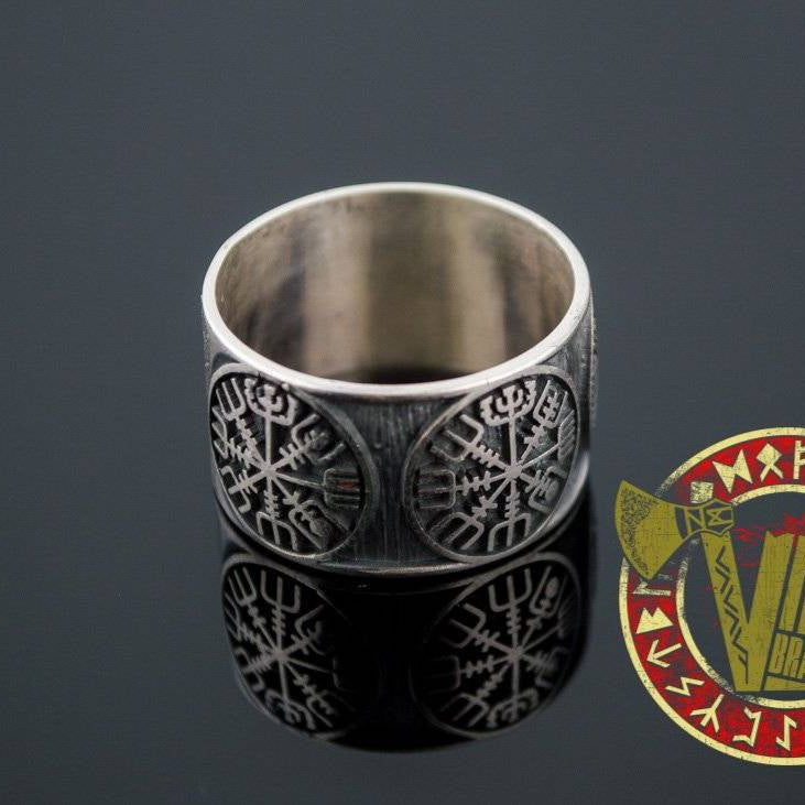 Sterling Silver Ring with Vegvisir Symbol - VikingsBrand