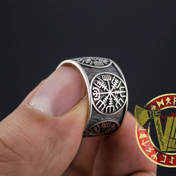 Sterling Silver Ring with Vegvisir Symbol - VikingsBrand