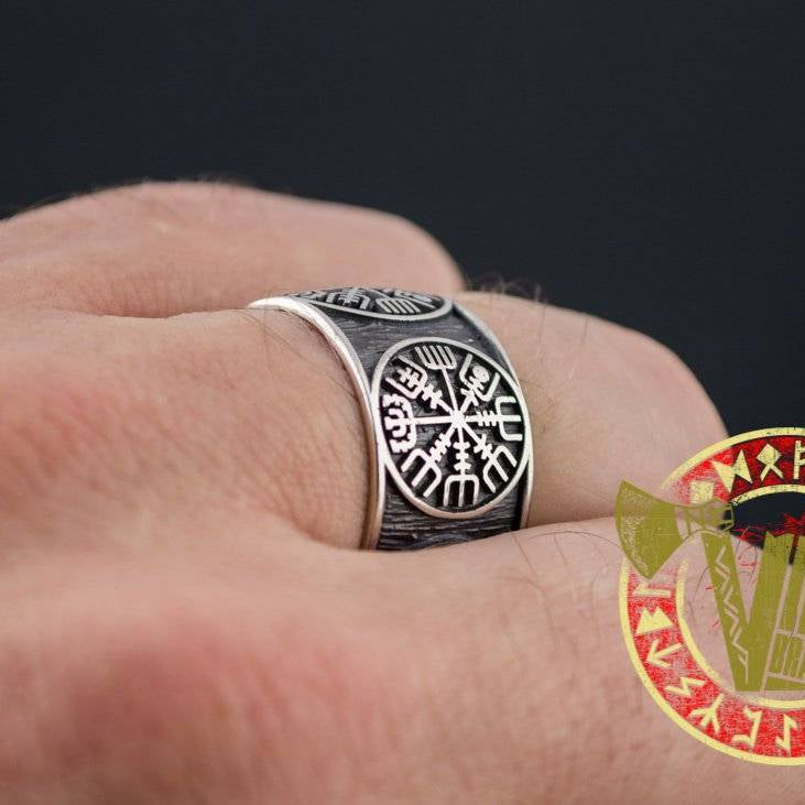 Sterling Silver Ring with Vegvisir Symbol - VikingsBrand