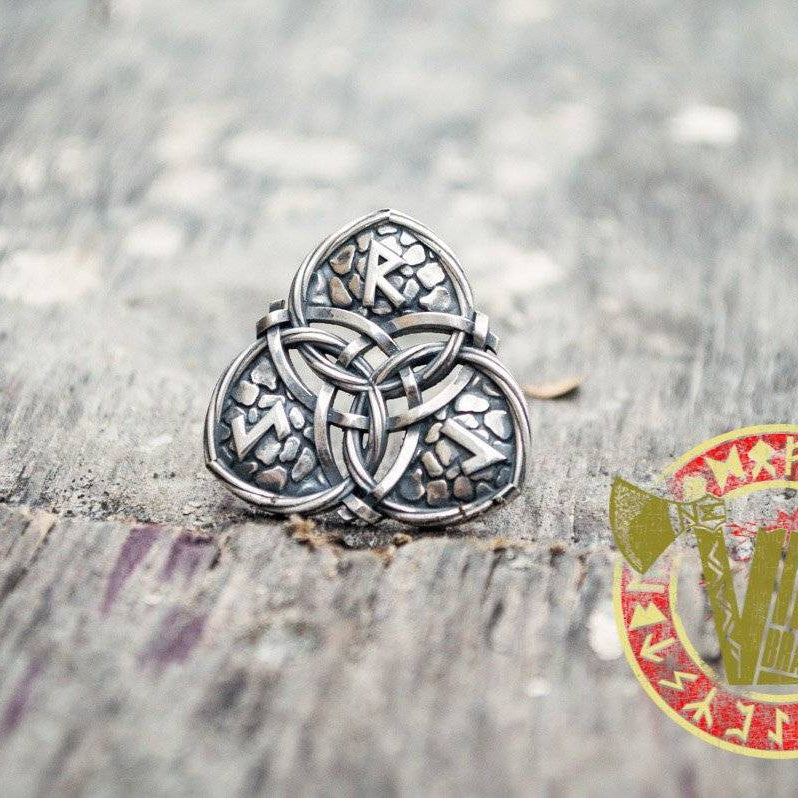 Sterling Silver Triquetra Symbol with Viking Runes Norse Pendant - VikingsBrand