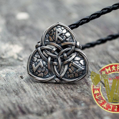 Sterling Silver Triquetra Symbol with Viking Runes Norse Pendant - VikingsBrand