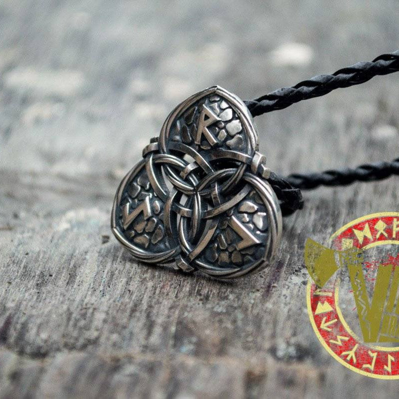 Sterling Silver Triquetra Symbol with Viking Runes Norse Pendant - VikingsBrand