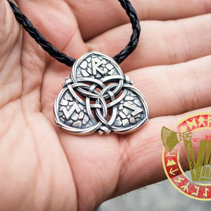 Sterling Silver Triquetra Symbol with Viking Runes Norse Pendant - VikingsBrand