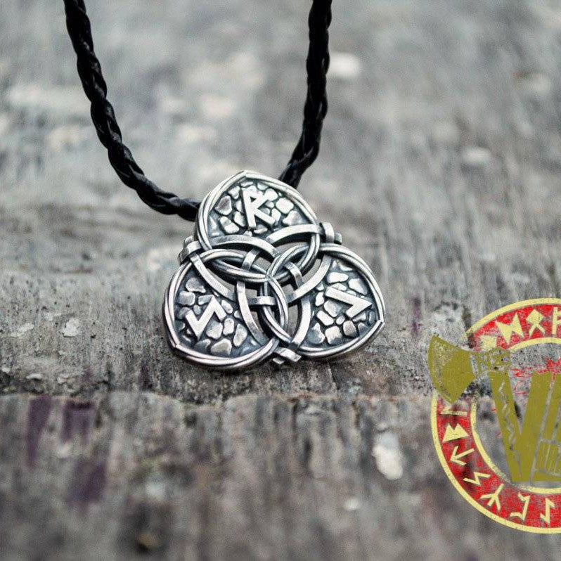 Sterling Silver Triquetra Symbol with Viking Runes Norse Pendant - VikingsBrand