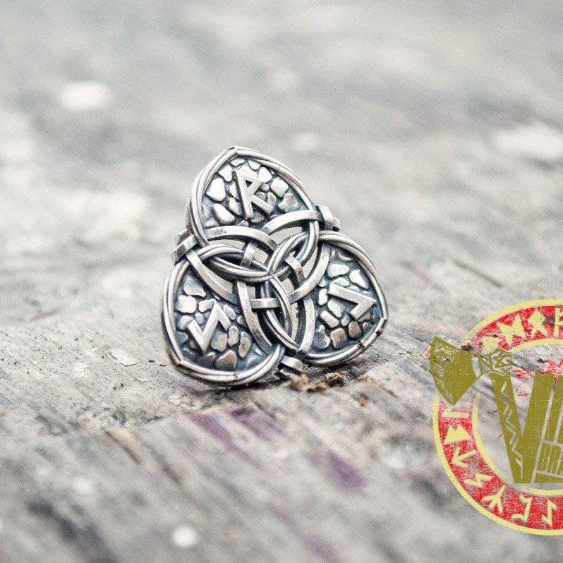 Sterling Silver Triquetra Symbol with Viking Runes Norse Pendant - VikingsBrand