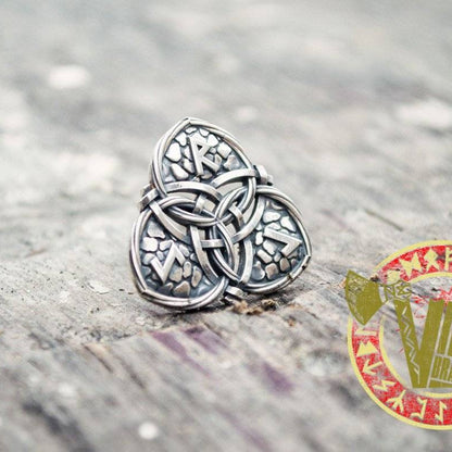 Sterling Silver Triquetra Symbol with Viking Runes Norse Pendant - VikingsBrand