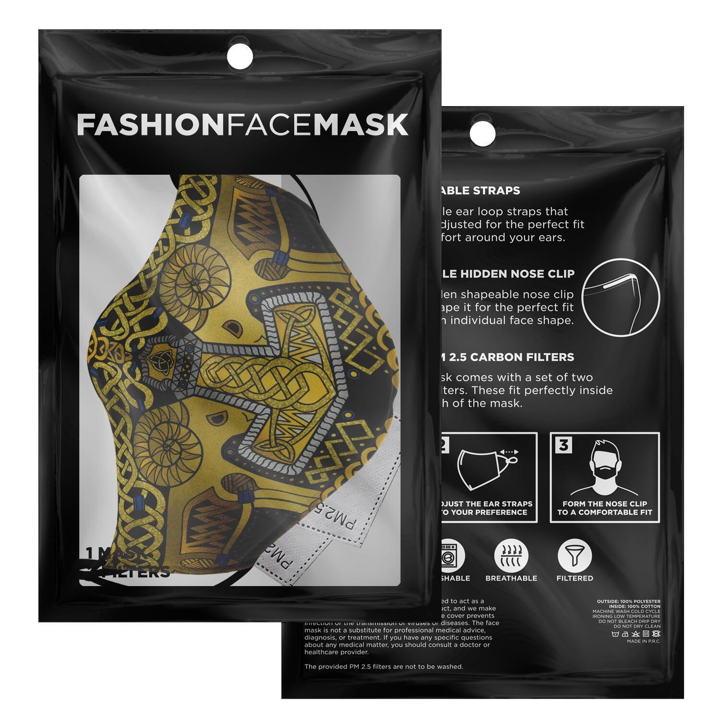 Tanngrisnir and Tanngnjóstr with Mjolnir Black-Gold Viking Face Mask Cover