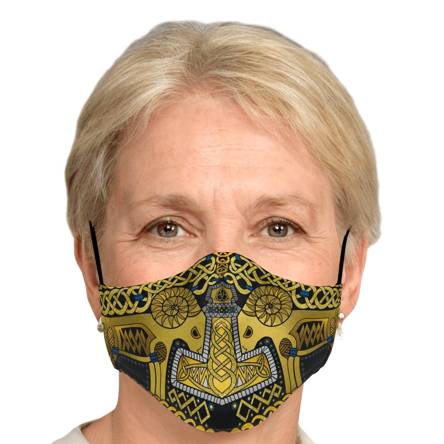 Tanngrisnir and Tanngnjóstr with Mjolnir Black-Gold Viking Face Mask Cover