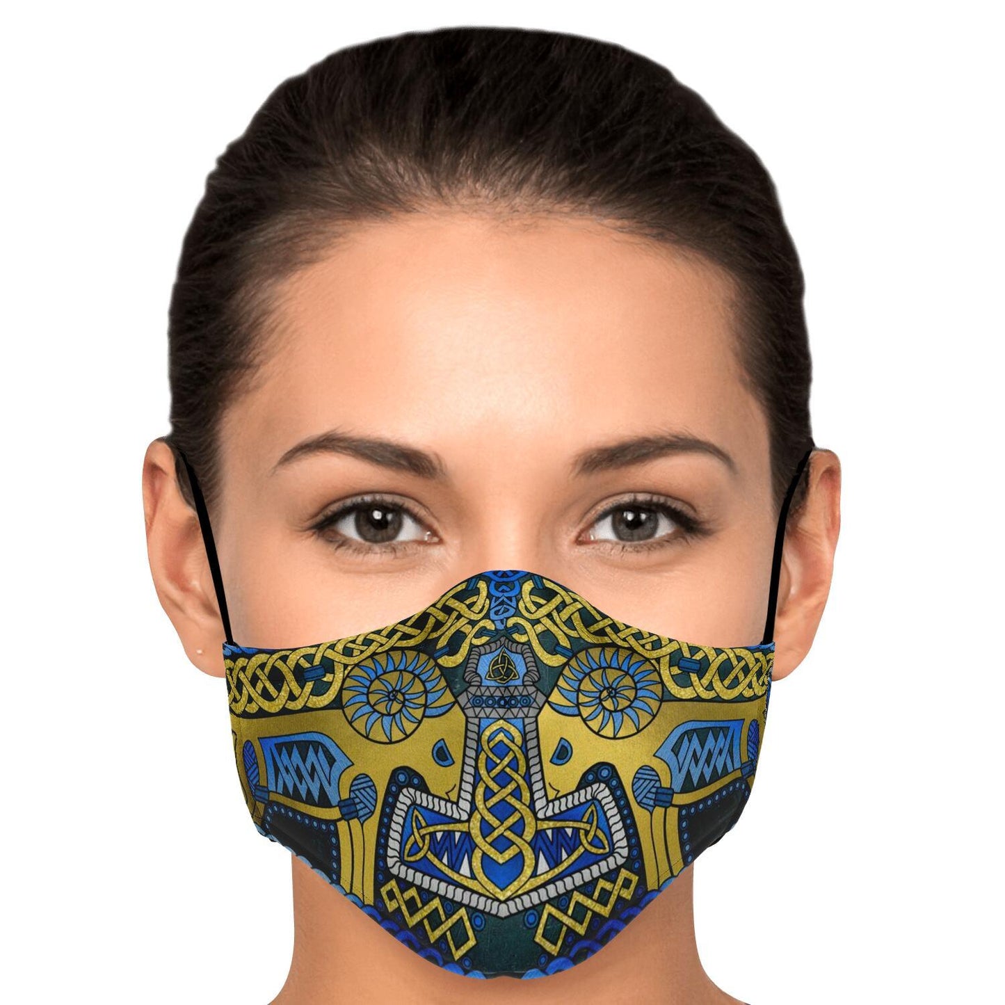 Tanngrisnir and Tanngnjóstr with Mjolnir Blue Viking Face Mask Cover