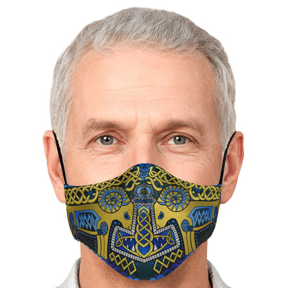 Tanngrisnir and Tanngnjóstr with Mjolnir Blue Viking Face Mask Cover