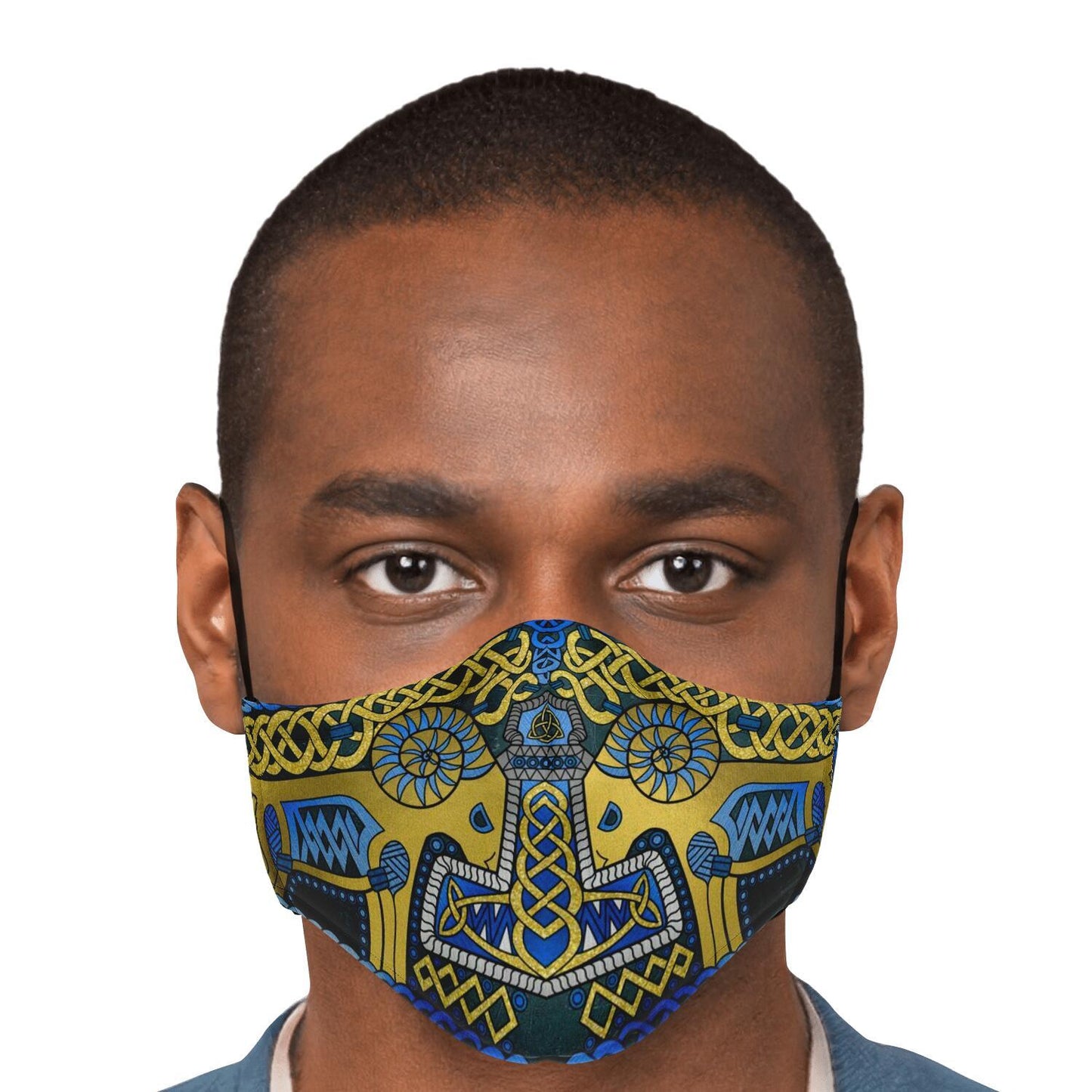 Tanngrisnir and Tanngnjóstr with Mjolnir Blue Viking Face Mask Cover