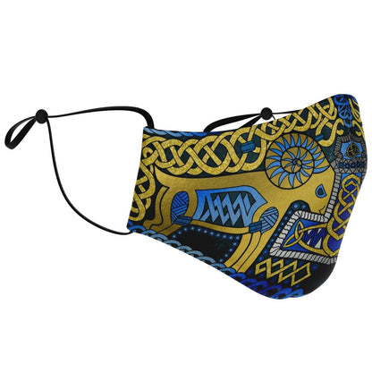 Tanngrisnir and Tanngnjóstr with Mjolnir Blue Viking Face Mask Cover