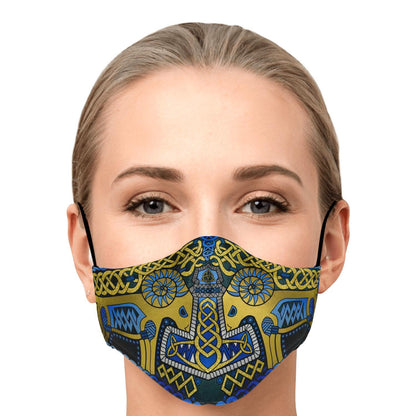 Tanngrisnir and Tanngnjóstr with Mjolnir Blue Viking Face Mask Cover