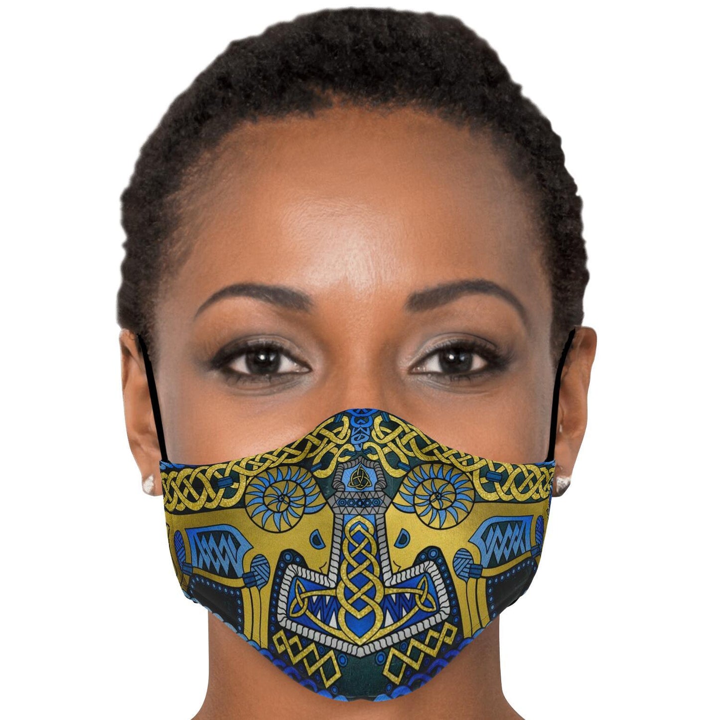 Tanngrisnir and Tanngnjóstr with Mjolnir Blue Viking Face Mask Cover