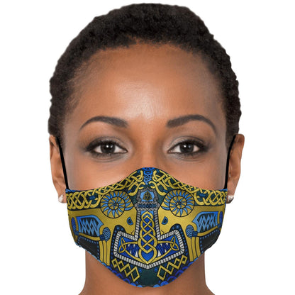 Tanngrisnir and Tanngnjóstr with Mjolnir Blue Viking Face Mask Cover