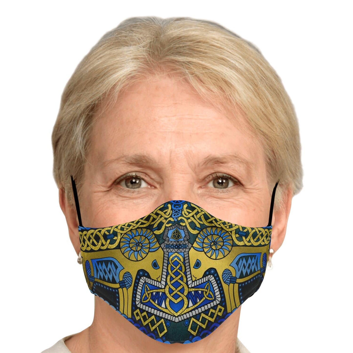 Tanngrisnir and Tanngnjóstr with Mjolnir Blue Viking Face Mask Cover