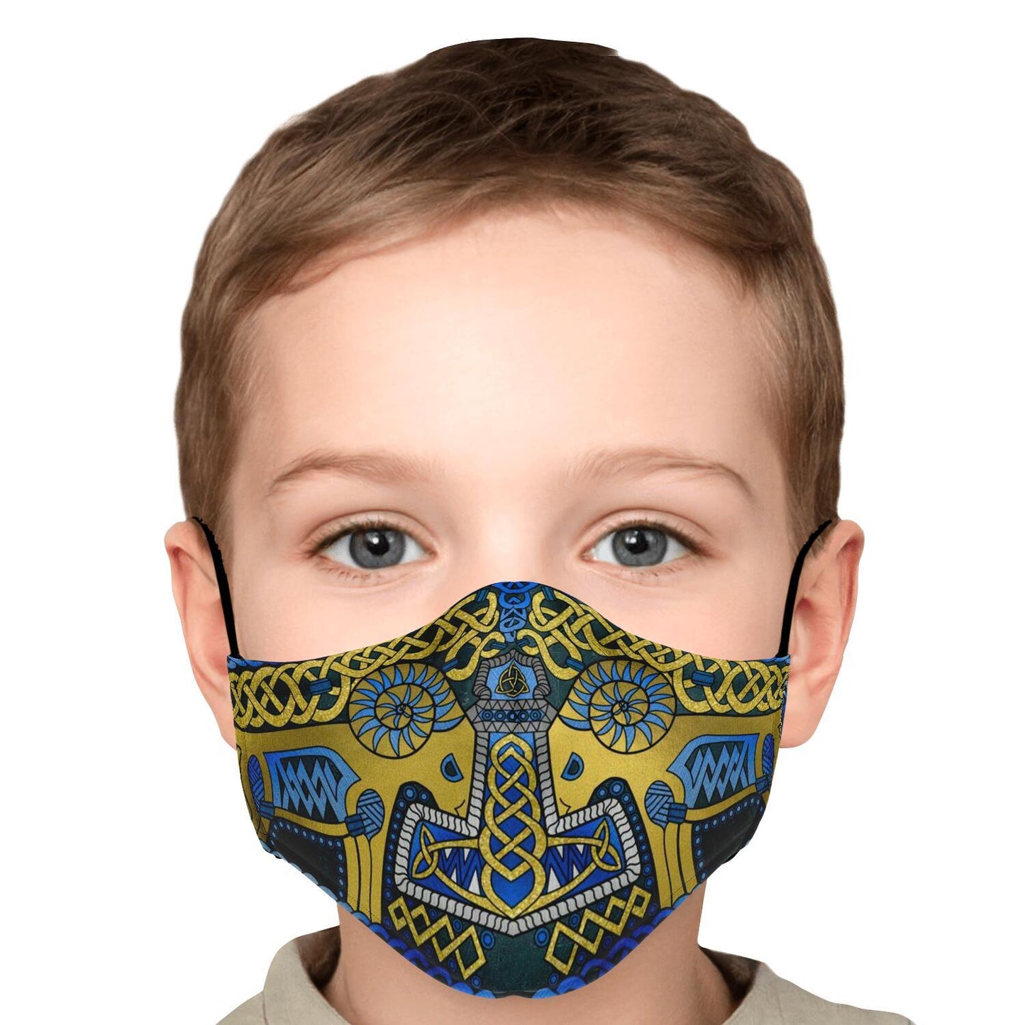 Tanngrisnir and Tanngnjóstr with Mjolnir Blue Viking Face Mask Cover
