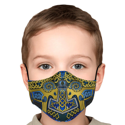 Tanngrisnir and Tanngnjóstr with Mjolnir Blue Viking Face Mask Cover