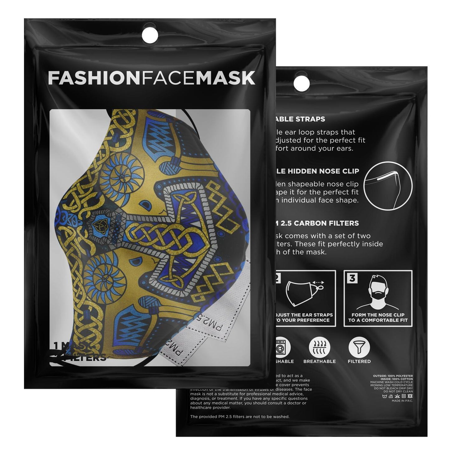 Tanngrisnir and Tanngnjóstr with Mjolnir Blue Viking Face Mask Cover