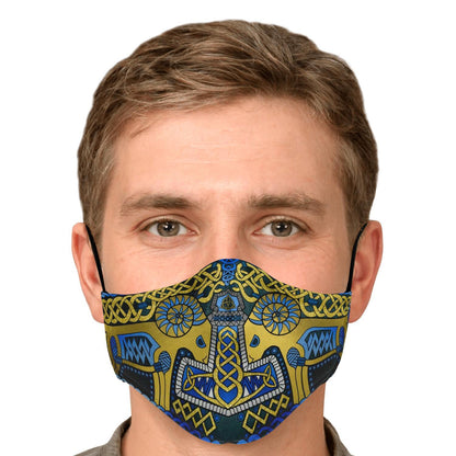 Tanngrisnir and Tanngnjóstr with Mjolnir Blue Viking Face Mask Cover