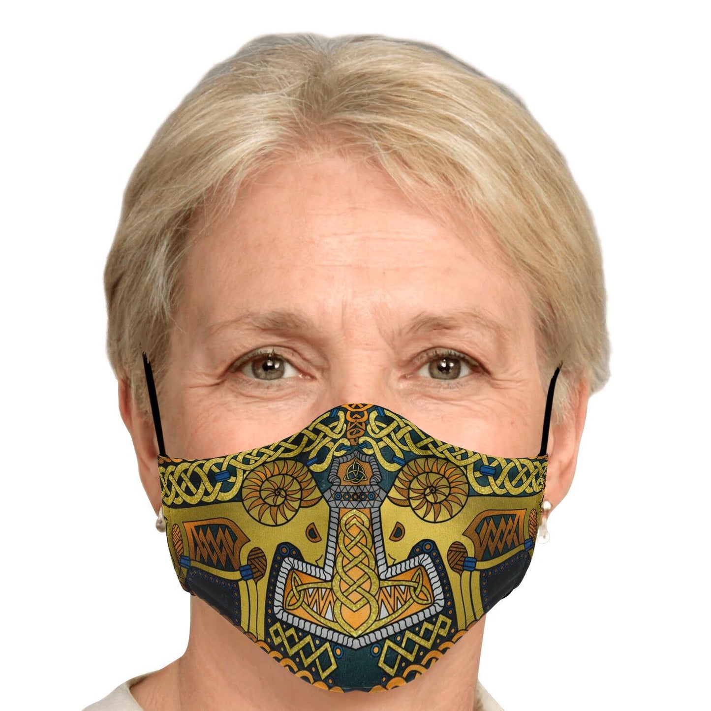 Tanngrisnir and Tanngnjóstr with Mjolnir Gold Viking Face Mask Cover
