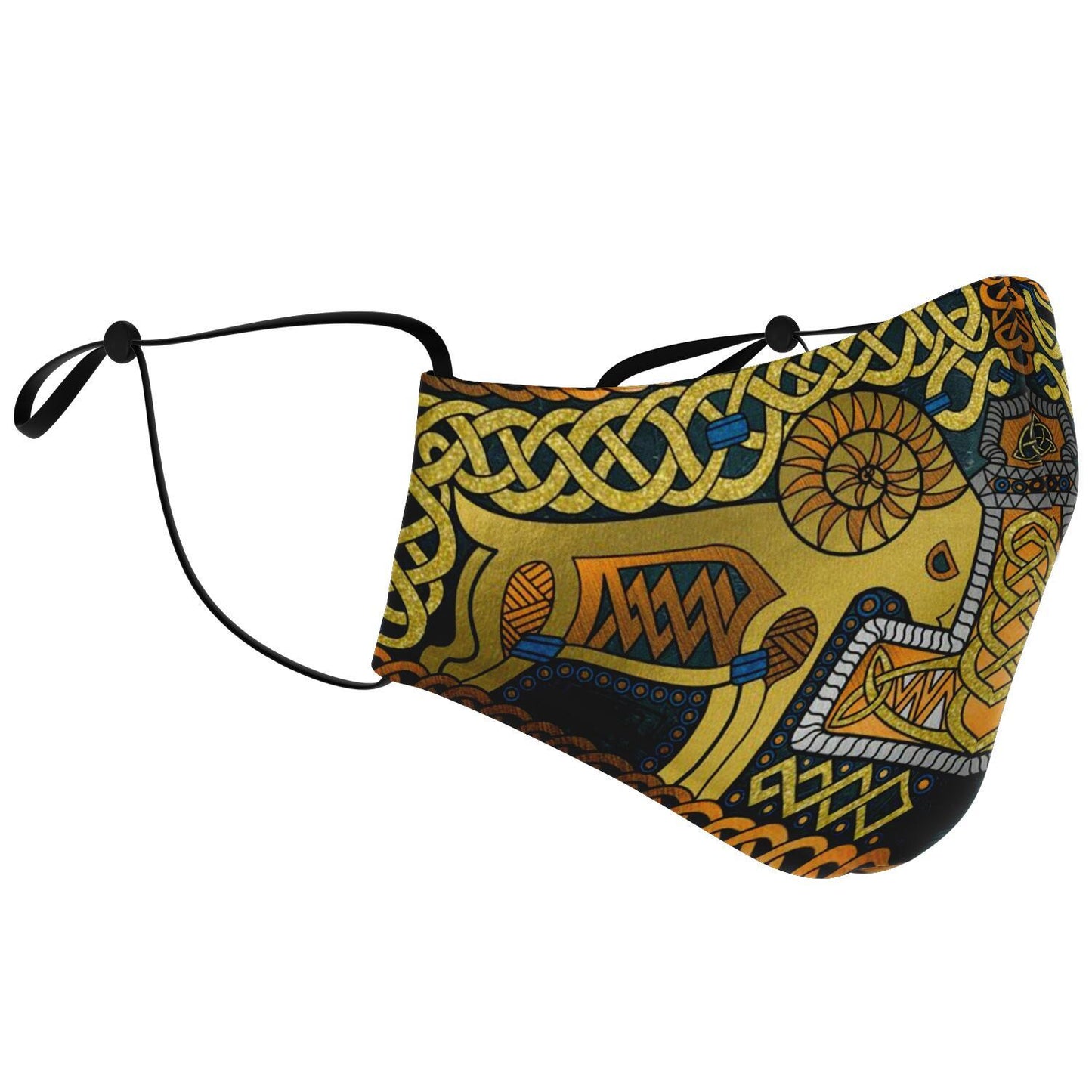 Tanngrisnir and Tanngnjóstr with Mjolnir Gold Viking Face Mask Cover