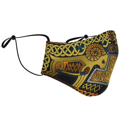 Tanngrisnir and Tanngnjóstr with Mjolnir Gold Viking Face Mask Cover