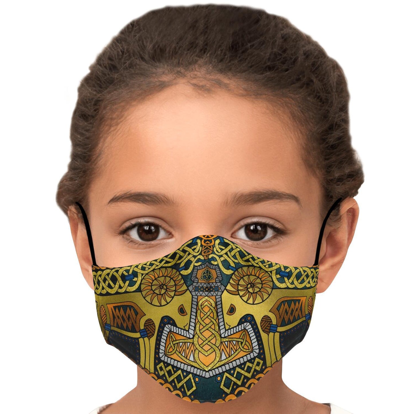 Tanngrisnir and Tanngnjóstr with Mjolnir Gold Viking Face Mask Cover