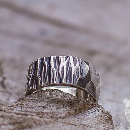 Texture Wood and Stone 925 Sterling Silver Viking Ring - VikingsBrand