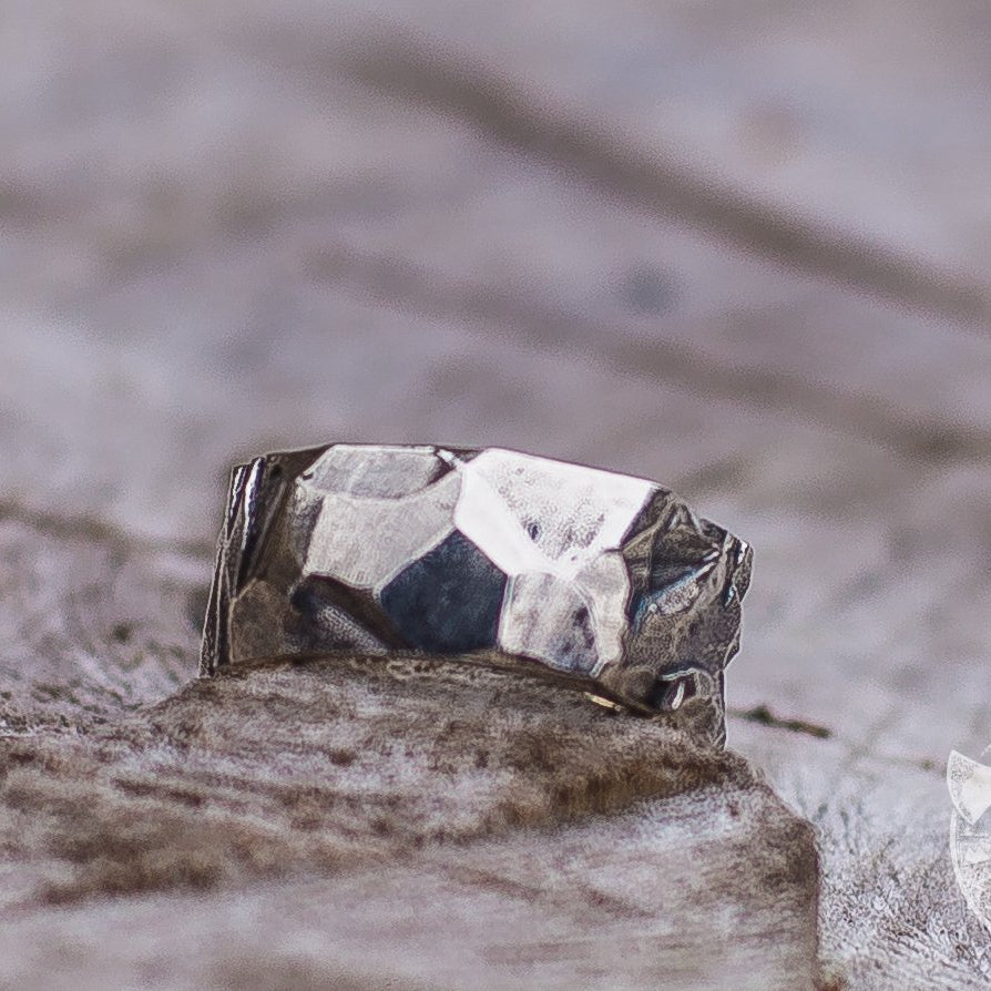Texture Wood and Stone 925 Sterling Silver Viking Ring - VikingsBrand