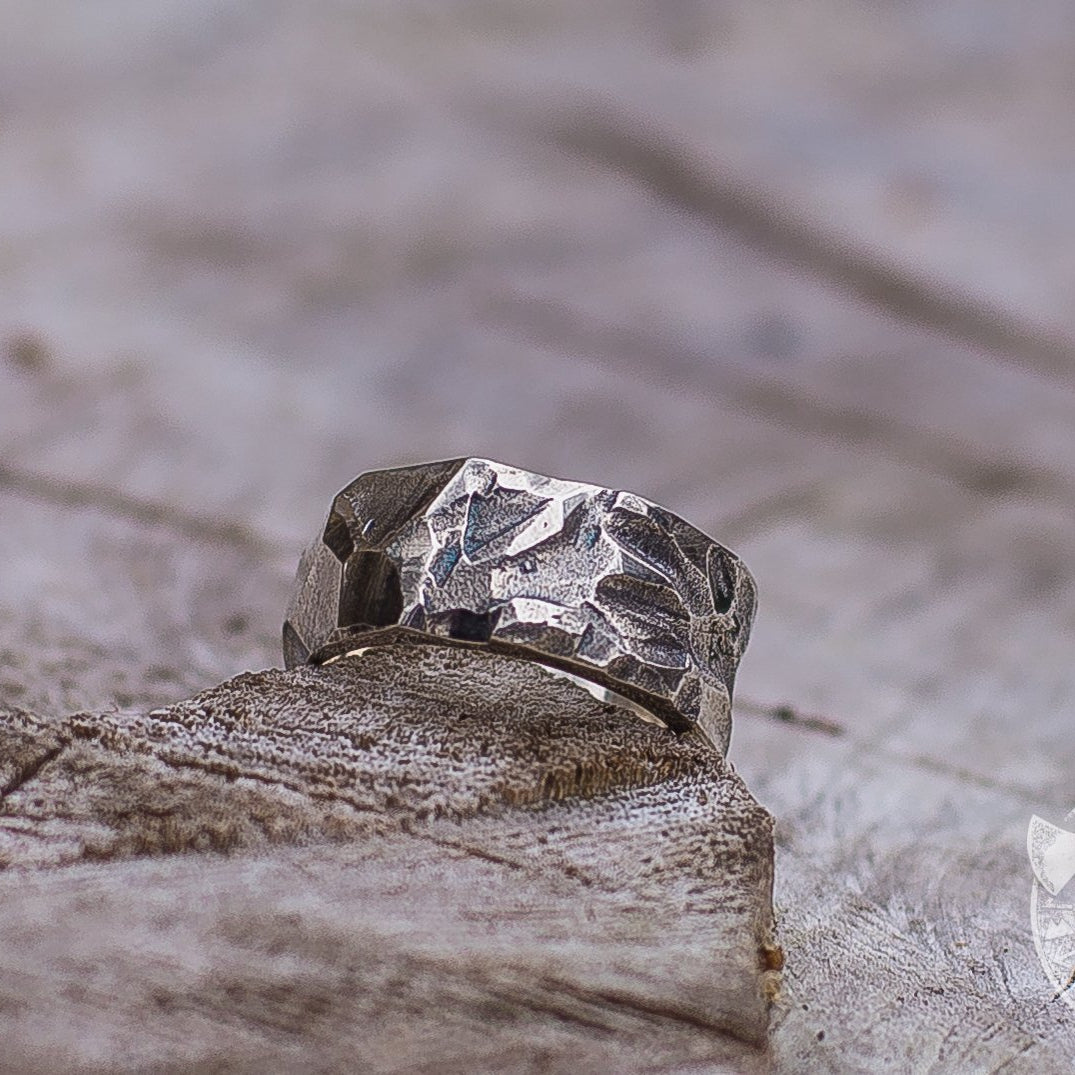 Texture Wood and Stone 925 Sterling Silver Viking Ring - VikingsBrand