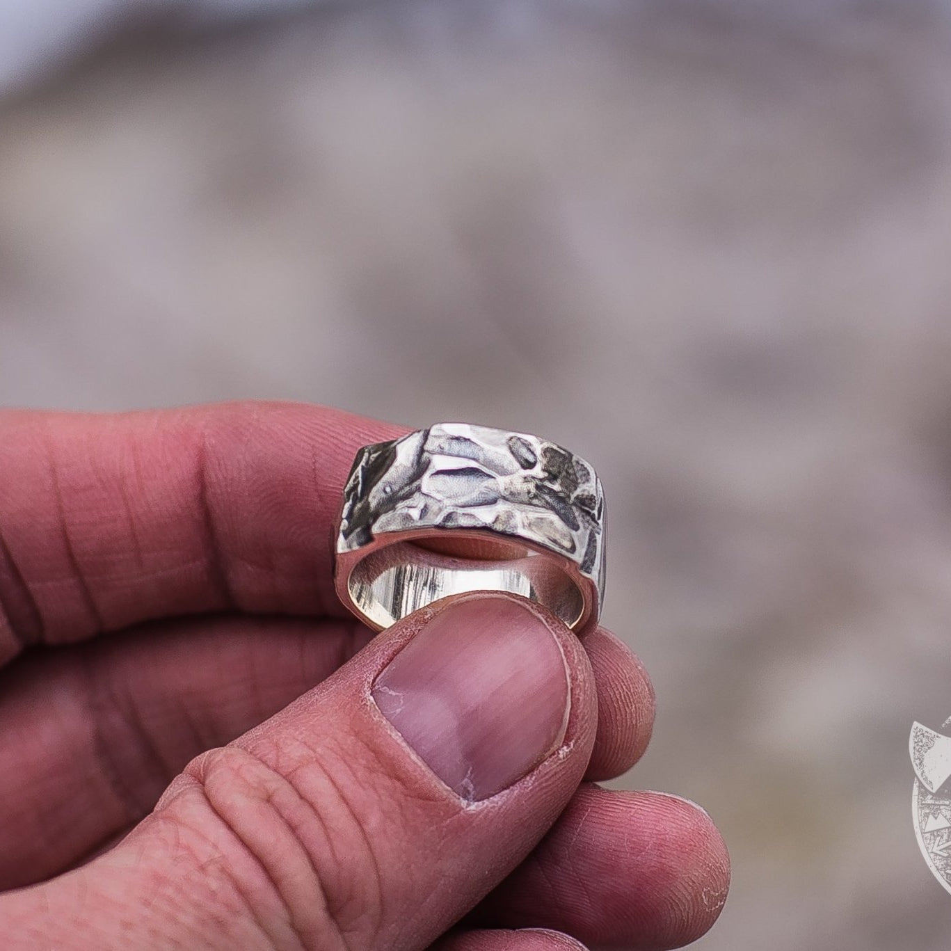 Texture Wood and Stone 925 Sterling Silver Viking Ring - VikingsBrand