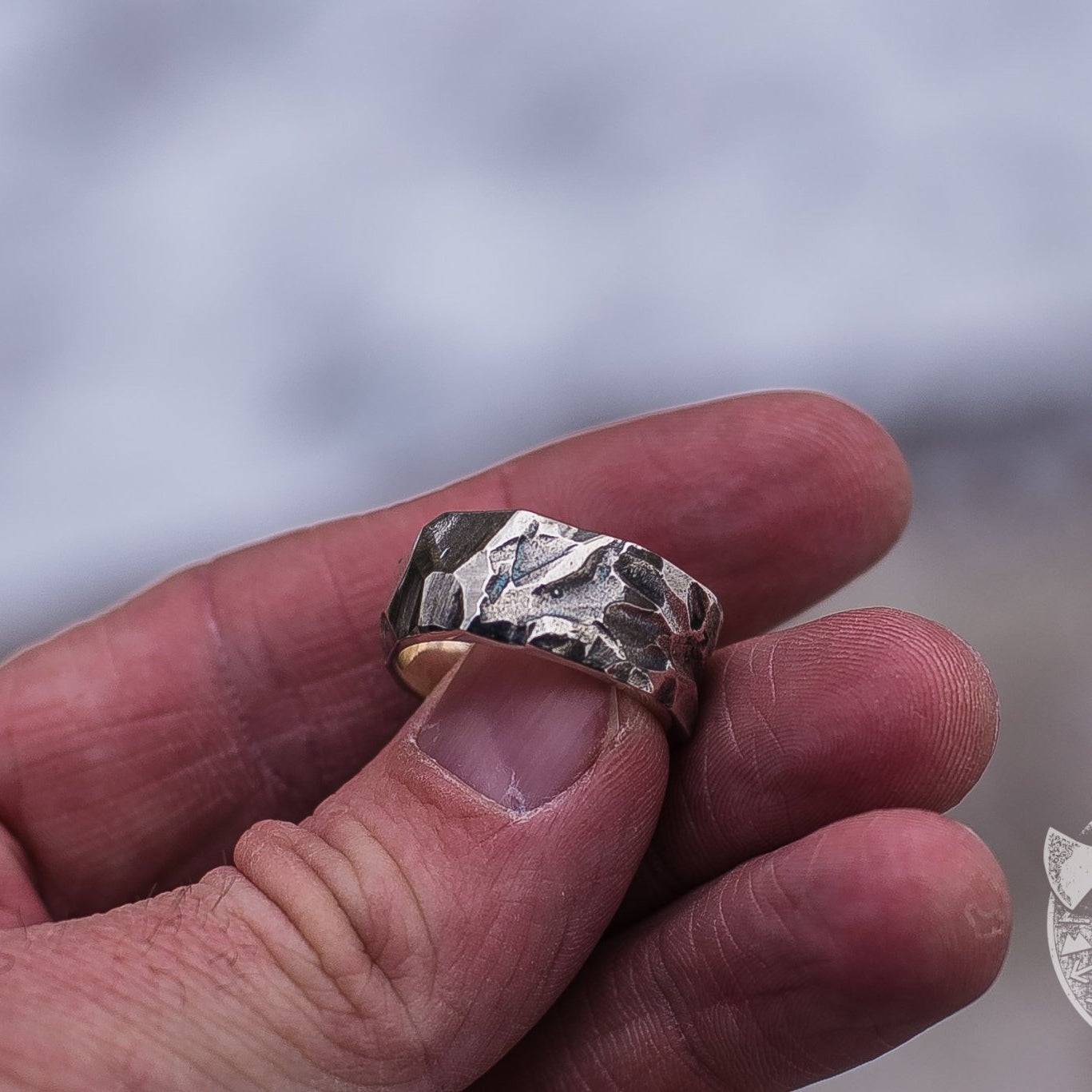 Texture Wood and Stone 925 Sterling Silver Viking Ring - VikingsBrand