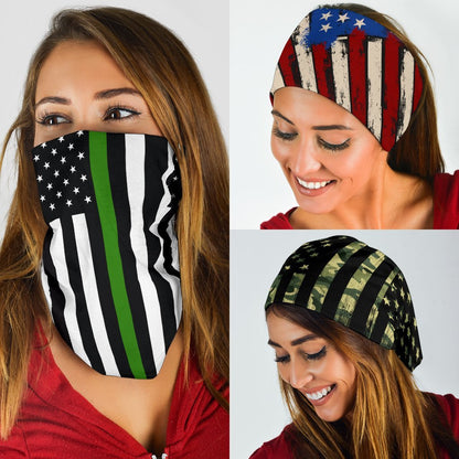 Thin Green Line Neck Gaiter | Face Shield - Green Stripes