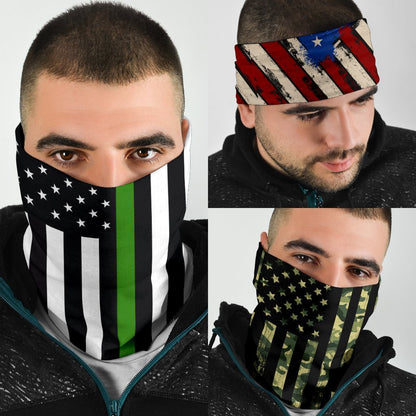 Thin Green Line Neck Gaiter | Face Shield - Green Stripes