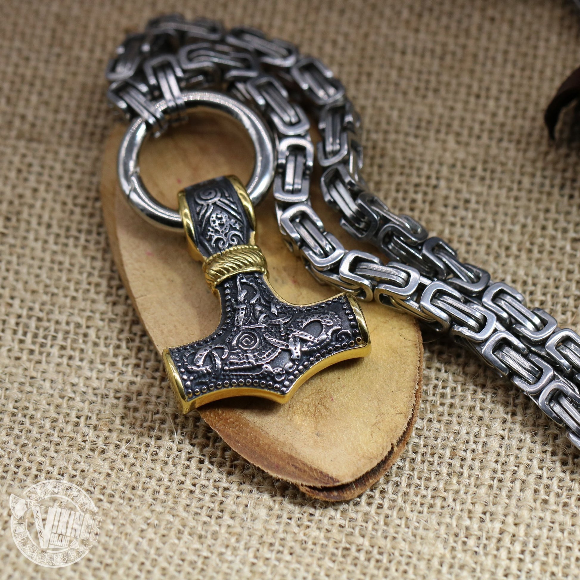 Thor Hammer Mixed Gold Surgical Steel Pendant Necklace - VikingsBrand