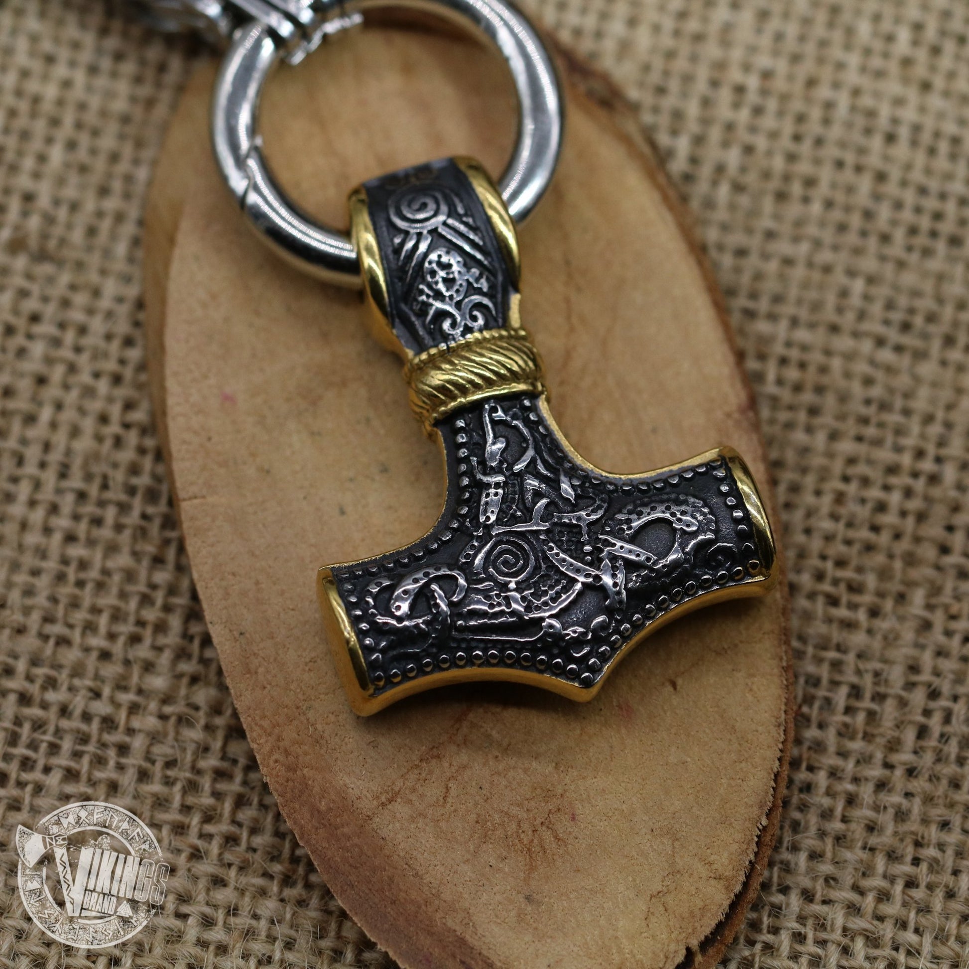 Thor Hammer Mixed Gold Surgical Steel Pendant Necklace - VikingsBrand