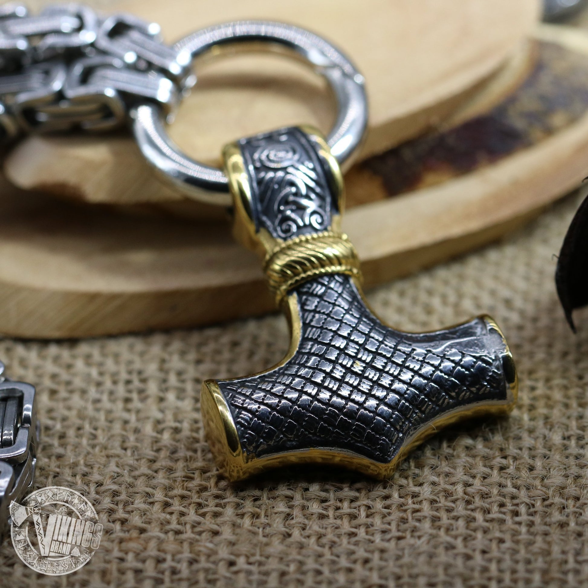 Thor Hammer Mixed Gold Surgical Steel Pendant Necklace - VikingsBrand