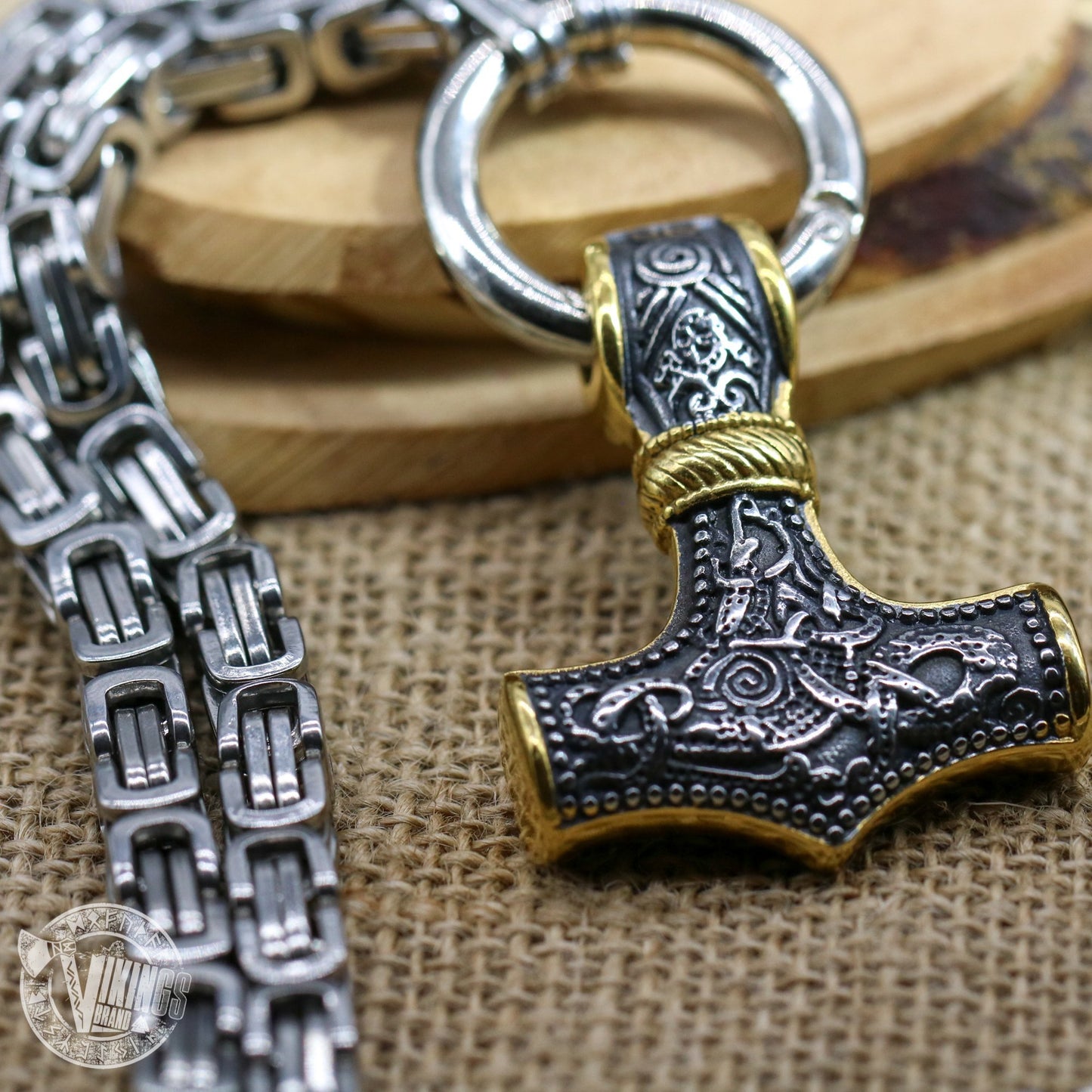 Thor Hammer Mixed Gold Surgical Steel Pendant Necklace - VikingsBrand