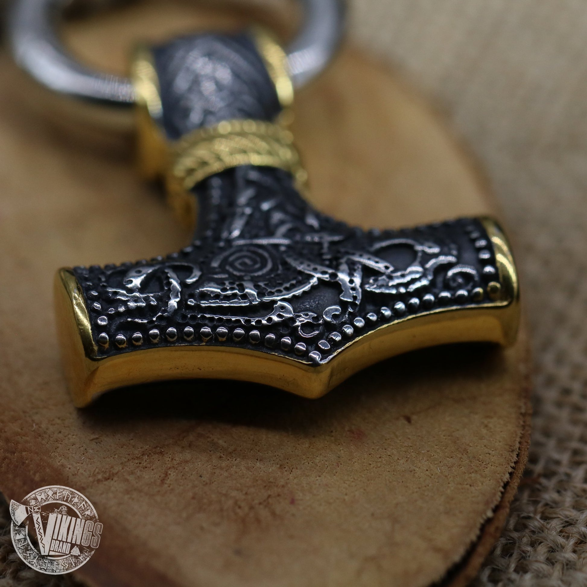Thor Hammer Mixed Gold Surgical Steel Pendant Necklace - VikingsBrand